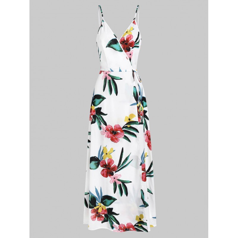 Cami Floral Print Split Maxi Dress - White L