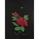 Frayed Hem Floral Embroidered Jean Shorts - Black M