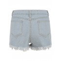 Destroyed Faded Wash Denim Shorts - Jeans Blue Xl