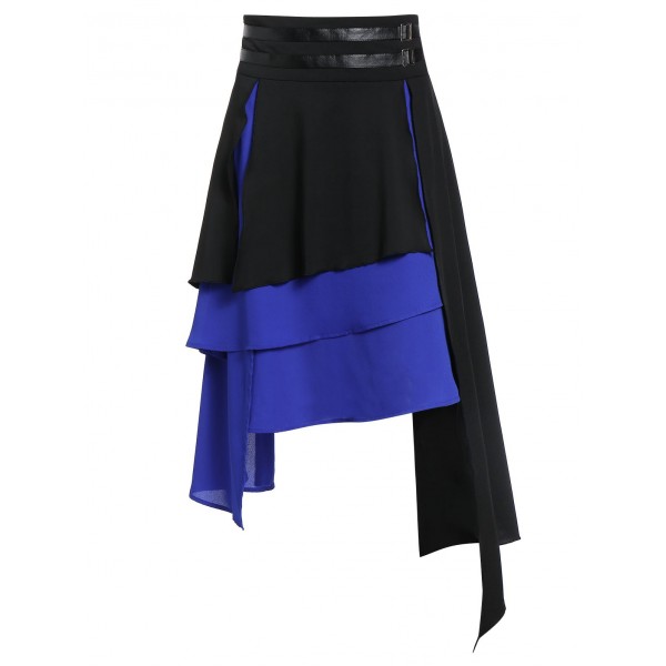 Asymmetric Faux Leather Insert Layered Gothic Skirt - Black L