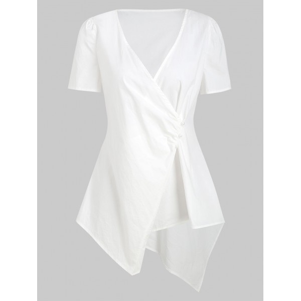 Asymmetric V Neck Shirt - White 2xl
