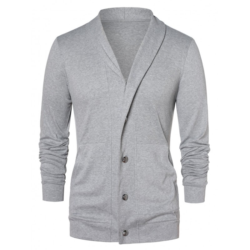 Button Up Shawl Collar Cardigan - Gray Cloud M