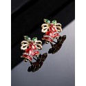 Christmas Bells Rhinestone Stud Earrings - Red